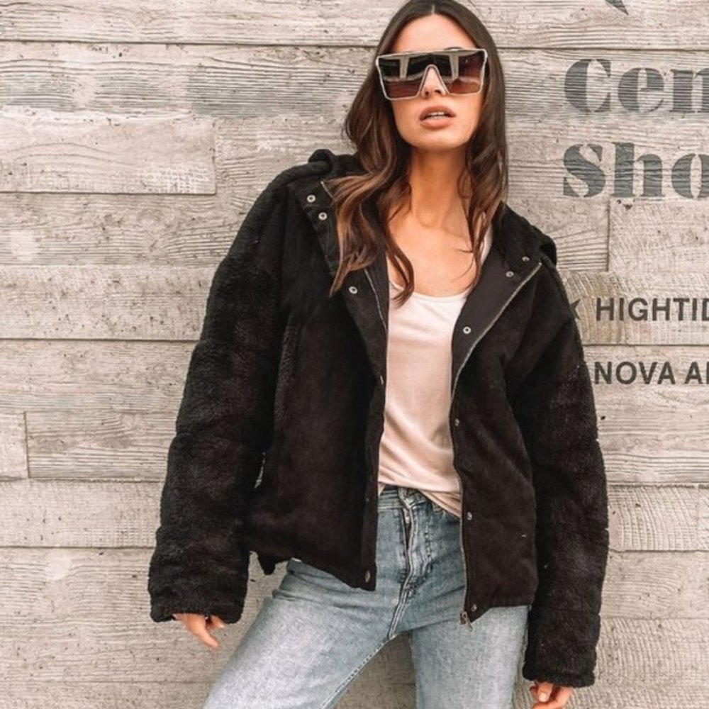 SOFT COZY WOMENS FAUX FUR HOODIE JACKET / COAT - Picture 3 of 9
